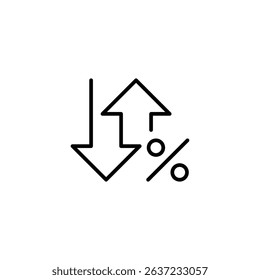 Outline Vector Icon of Bidirectional Arrows and Percent Sign Representing Financial Variability or Mixed Trend