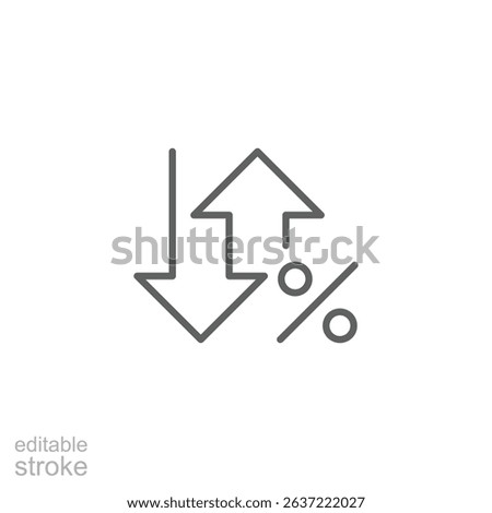 Outline Vector Icon of Bidirectional Arrows and Percent Sign Representing Financial Variability or Mixed Trend