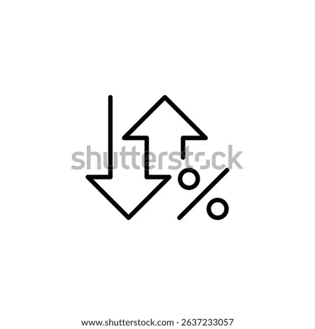 Outline Vector Icon of Bidirectional Arrows and Percent Sign Representing Financial Variability or Mixed Trend