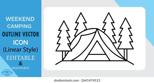 Outline Vector Icon Camping Tent Scene With Trees