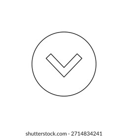 Ícone de vetor de contorno de uma marca de seleção com uma seta para baixo para download bem-sucedido.