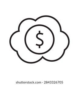 Outline vector icon of a cloud embedded with a dollar sign, symbolizing cloud-based finance, online wealth management, and virtual economies.