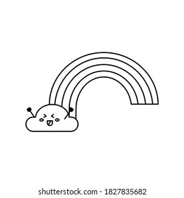 Outline vector icon of cloud rainbow sticker. Illustration good for mobile app, web design, decorative element