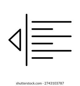 Outline vector icon depicting left text indent or alignment, with a vertical line, triangle, and multiple horizontal lines.