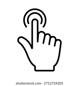 Icono del Vector del contorno de una mano que golpea ligeramente una pantalla, ideal para la interfaz táctil, los App móviles, y el diseño digital de la interfaz de usuario.
