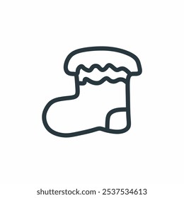 an outline vector icon of a holiday stocking. The simple, clean lines suggest a festive theme, suitable for Christmas decorations or holiday-themed graphics.
