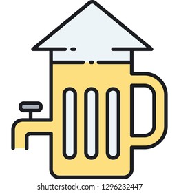 Outline Vector Icon Of Home Brewing Illustration. A Beer Mug With Roof And Faucet.