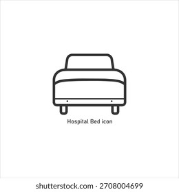Ícone vetorial do contorno de uma cama de hospital para tratamento do paciente, sala de tratamento médico e símbolo de equipamento de móveis de saúde.
