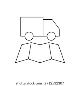 Outline vector icon illustrating logistics and tracking on a simple map.