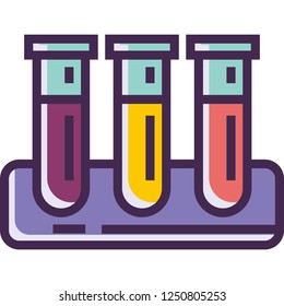 Outline vector icon illustration of colorful chemicals in test tubes