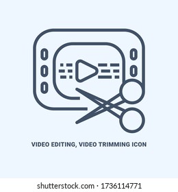 Outline vector icon, An illustration graphic of Video Editing, Video Trimming, Cut Video. Rounded line, perfect for Website, Mobile Apps, PowerPoint, Video Editor, Film Maker, or any business.