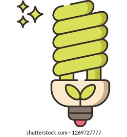 Outline vector icon illustration of green bulb with sprout sign, energy efficient lighting concept