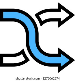 Outline vector icon illustration of shuffle arrows, random, change order sign