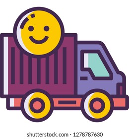 Outline vector icon illustration of willing to relocate by truck symbol
