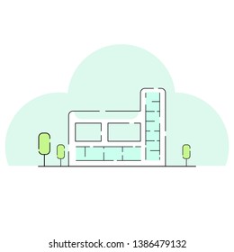 outline vector icon of modern building, linear colored illustration, shopping mall