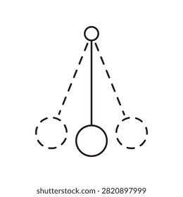 Outline vector icon of a pendulum swinging motion diagram with dotted lines, representing physics experiments, mechanics, and science classes.