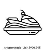 Outline vector icon of a personal watercraft floating on water, isolated on a white background.
