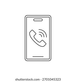 Icono de Vector de contorno de un dispositivo telefónico con ondas de señal de llamada