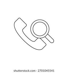 Icono de Vector de contorno de un receptor de teléfono con una lupa para buscar