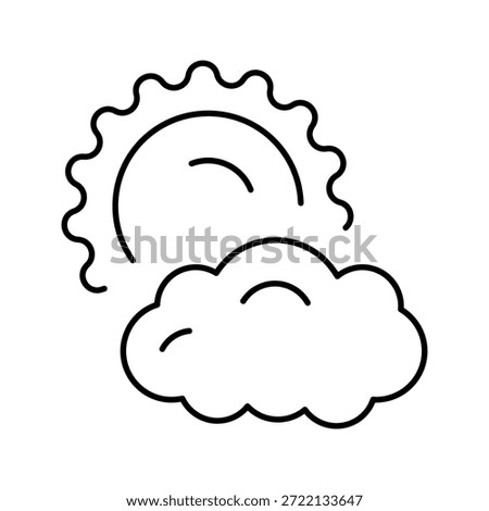 Outline vector icon portraying a partly cloudy weather condition, featuring the sun peeking from behind a cloud, representing a common element in meteorological forecasts and daily weather reports