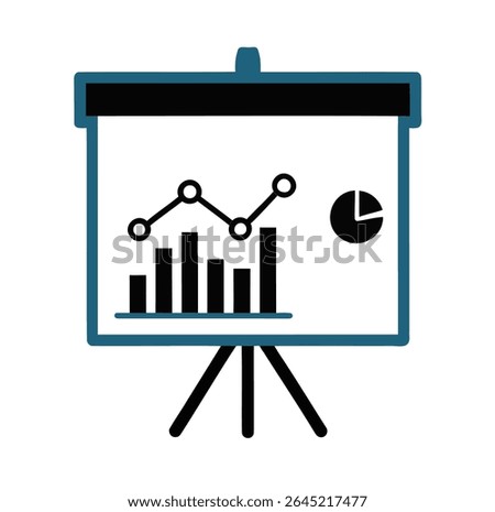 Outline vector icon of a presentation board displaying a graph, symbolizing data presentation, business strategy, and performance analysis. Clean, minimalist design on a white background