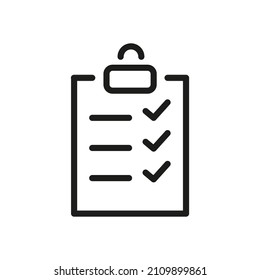 Lista de verificación de icono del vector de contorno aislado en fondo blanco. Símbolo personalizado para su sitio web, logotipo, aplicación, interfaz de usuario.