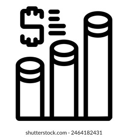 Outline vector icon representing financial growth with bar chart and dollar symbol