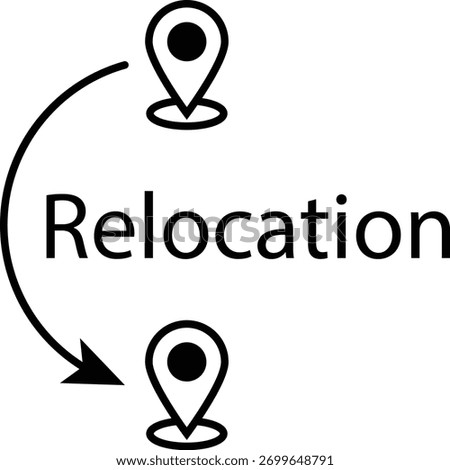 Outline vector icon representing relocation and business transfer. Depicts office move, company restructuring, logistics, or workflow change. Ideal for corporate presentations, infographics.