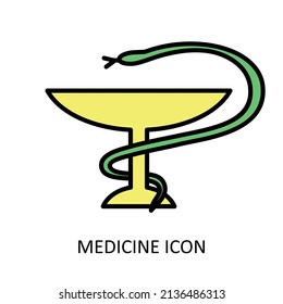 Outline vector icon  - symbol of healthcare - bowl with snake. Medical drawing. 
