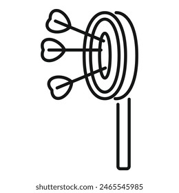 Outline vector icon of a target with three arrows in the bullseye, depicting accuracy