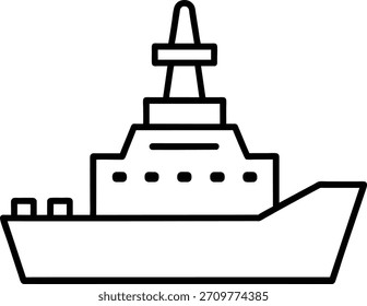 Icono de Vector de contorno de un buque de guerra sobre fondo blanco. Adecuado para infografías, material educativo y diferentes tipos de diseño.