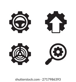 Iconos de vector de esquema para Configuraciones de coche, seguridad y preferencias.