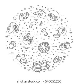 outline vector icons collection - nuts, beans