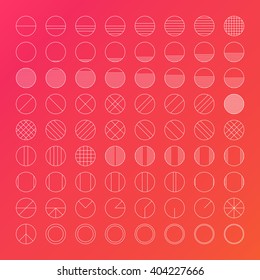 Outline vector icons graduation abstraction for web and mobile. Modern light version of a ultra thin line of minimalism on a bright red-orange background. Set 2