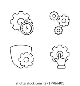 Iconos de vector de esquema para Configuraciones de grupo y procesos mecánicos.