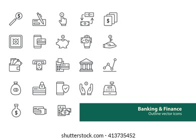 Outline vector icons- money, finance.