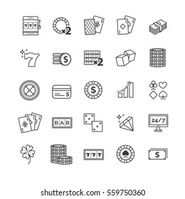 Outline vector icons set - casino, gambling, poker game for your design