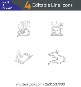 Outline Vector Icons Set of Eid Festivities , hajj and Islamic for Graphic Designers.