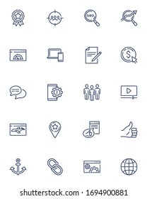 Outline vector icons set for web, website and mobile. Thin line SEO icons collection for dashboard. Marketing, business and social concept.