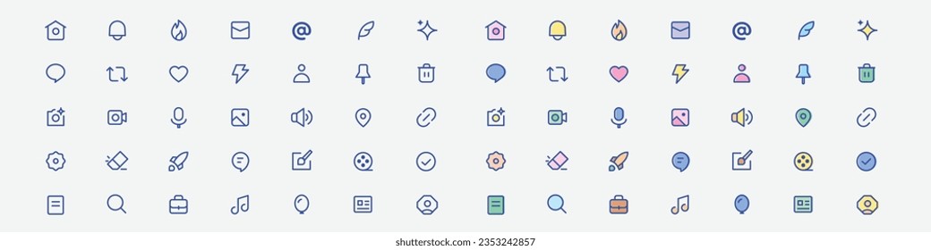 Outline vector icons for web and mobile. Thin 3-pixel stroke