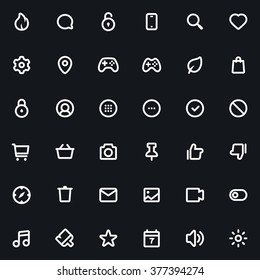 Outline vector icons for web and mobile. 36 Icons, 4 pixel stroke & 48x48 resolution
