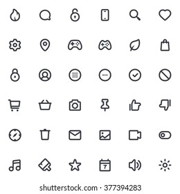 Outline vector icons for web and mobile. 36 Icons, 4 pixel stroke & 48x48 resolution