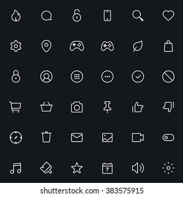 Outline vector icons for web and mobile. 36 Icons, 2 pixel stroke & 48x48 resolution