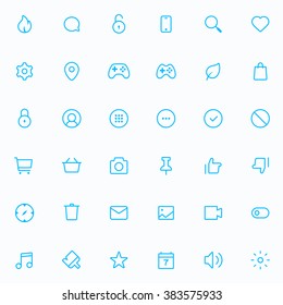 Outline vector icons for web and mobile. 36 Icons, 2 pixel stroke & 48x48 resolution