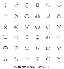 Outline vector icons for web and mobile. 36 Icons, 2 pixel stroke & 48x48 resolution