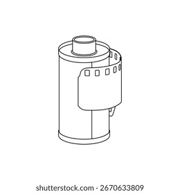 Outline vector illustration of 90s negative film roll, minimal line drawing for retro photography and graphic projects.