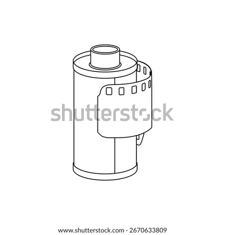 Outline vector illustration of 90s negative film roll, minimal line drawing for retro photography and graphic projects.