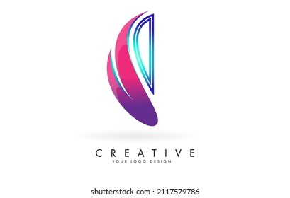 Outline Vector illustration of abstract letter I with colorful flames and gradient Swoosh design. Letter I logo with creative cut and shape.