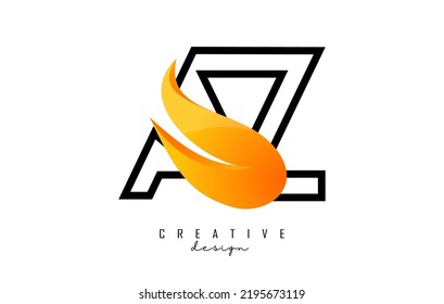 Esbozo Ilustración vectorial de las letras abstractas AZ a z con llamas de fuego y diseño Orange Swoosh. Letras con forma y corte creativos.