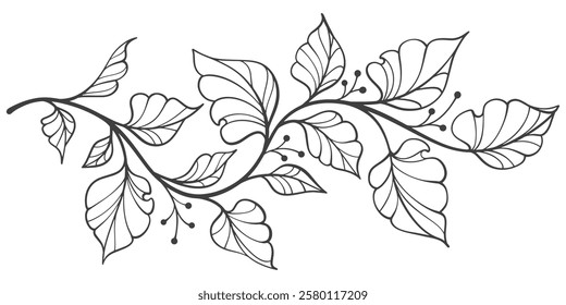 Outline Vector illustration of aflower, branch of a tree